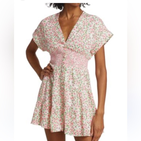 Alice Olivia Keela Floral Print Smocked Button-Front Dress Sz4 - Picture 1 of 7